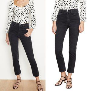 NWT Reformation Julia Cropped High Rise Cigarette Jeans Non-stretch Sz 27 Black